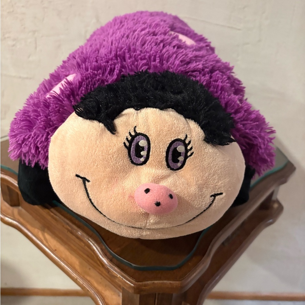 Purple and Black Plush Ladybug Pillow